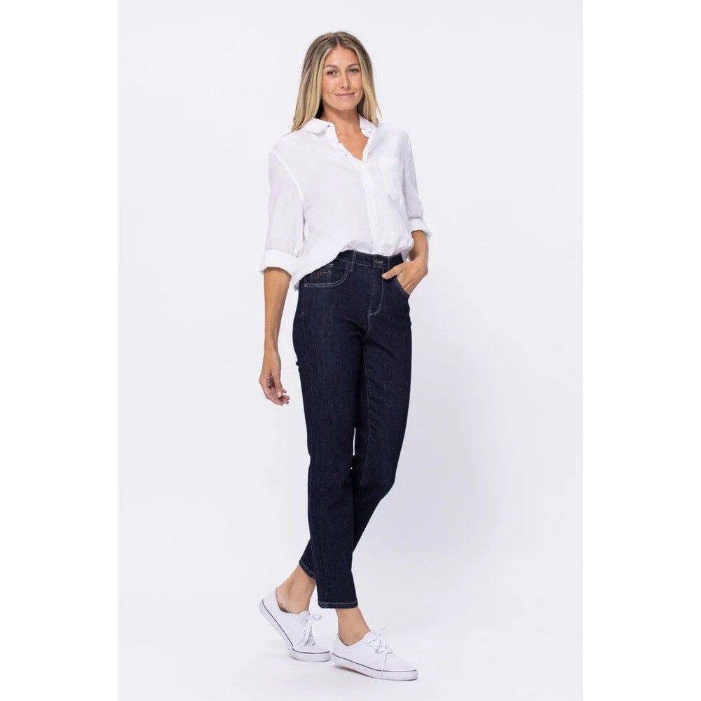 Judy Blue Rinse Wash High Rise Tapered Mom Jeans Size 7/28 Retro Dark Wash